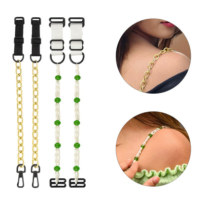 Pack of 2 Adjustable Beaded Bra Straps for Women – Gold & White Green
