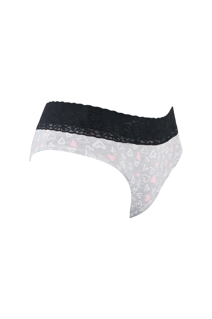 Women Heart Print With White Cotton Panty