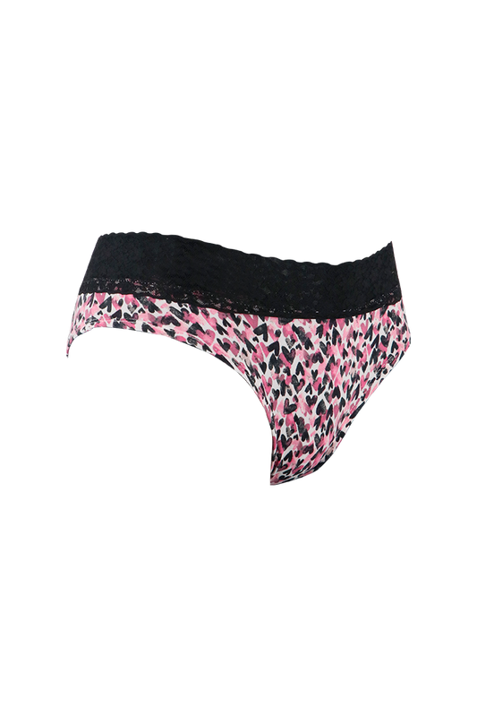 Women Heart Print With Black Lace Panty