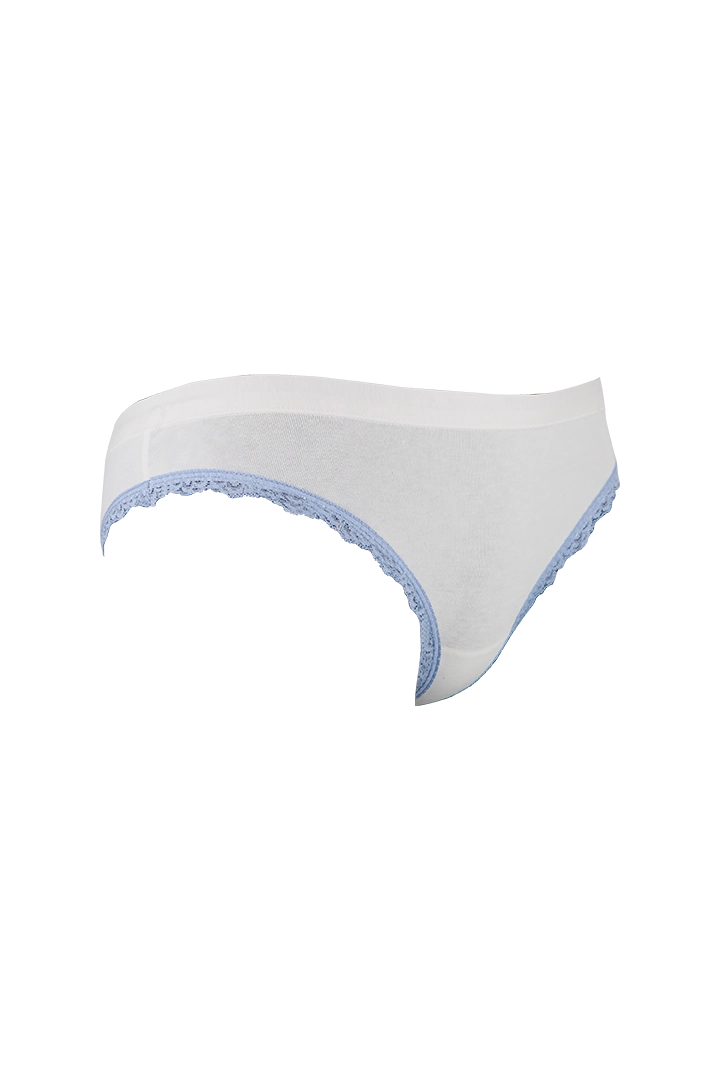 White Plain Blue Lace Cotton Panty