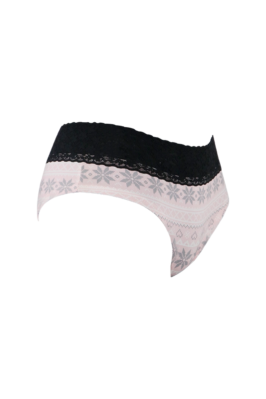 Women Pink Printed With Black Lace Panty