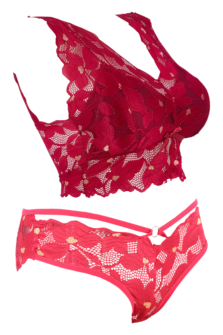 Women Floral Print With Net Lingerie Set