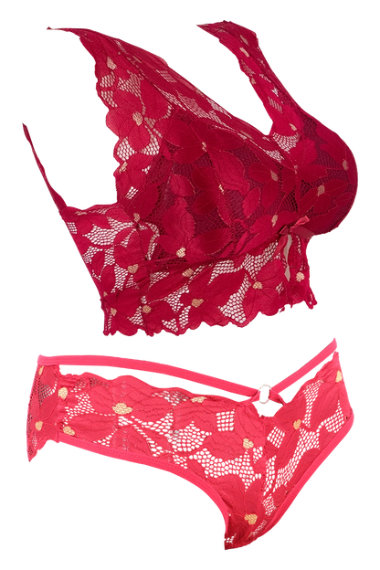 Women Floral Print With Net Lingerie Set