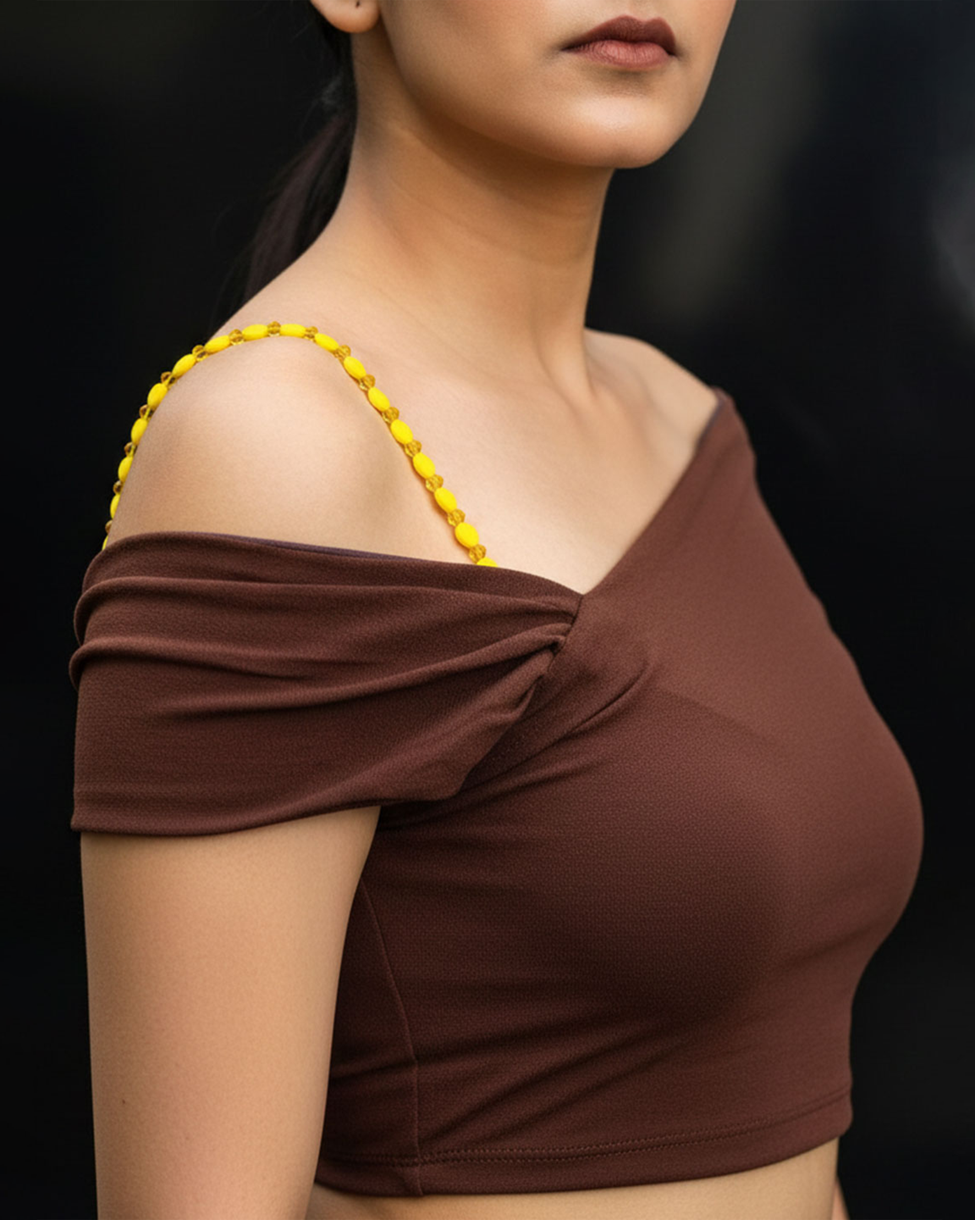 Yellow Beaded with Golden Pearl Bra Strap