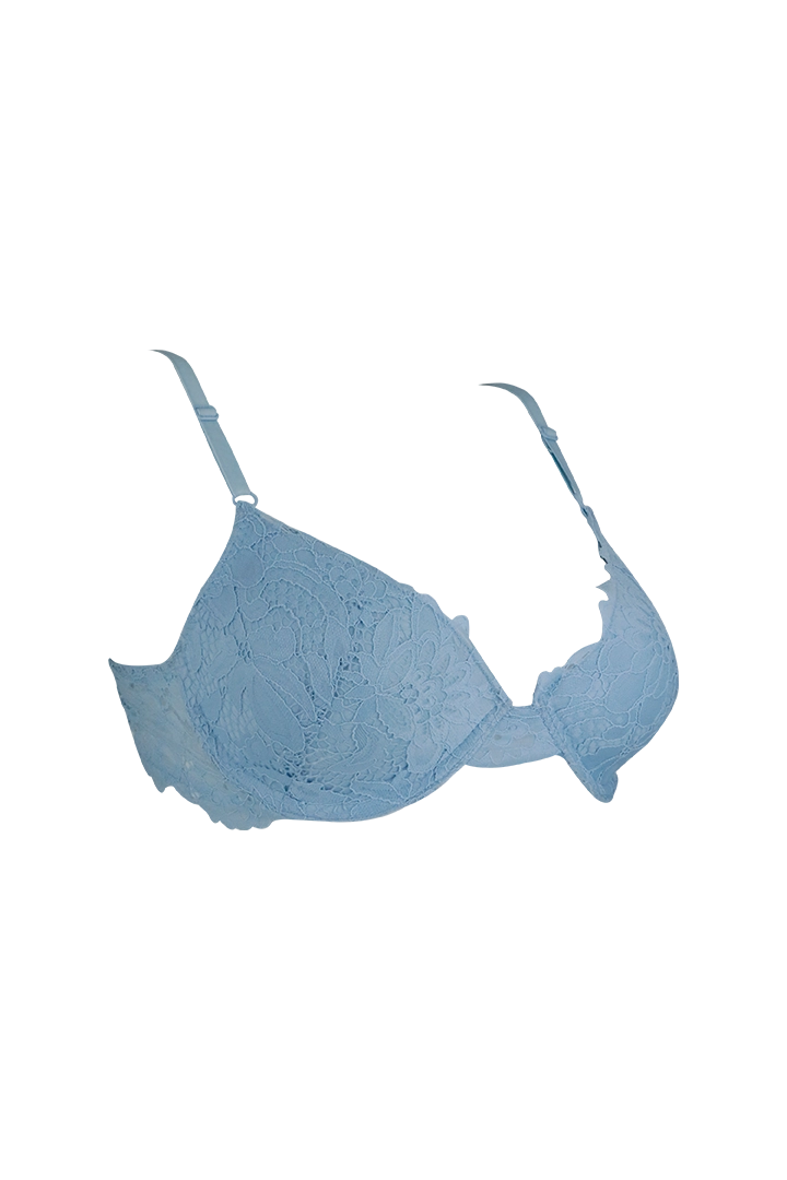 Women Blue Lace Design Underwired Bra