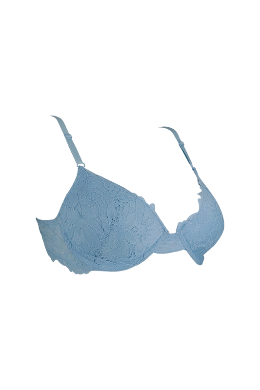 Women Blue Lace Design Underwired Bra