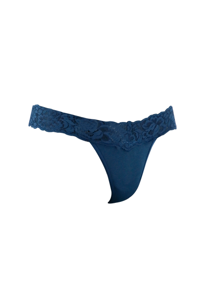 Women's Lace Low Rise G-String Panty (Dark Blue)