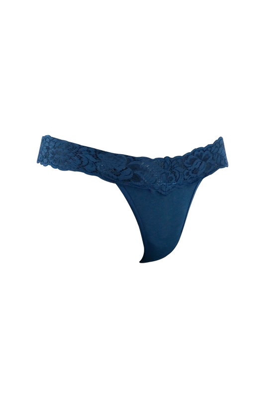 Women's Lace Low Rise G-String Panty (Dark Blue)