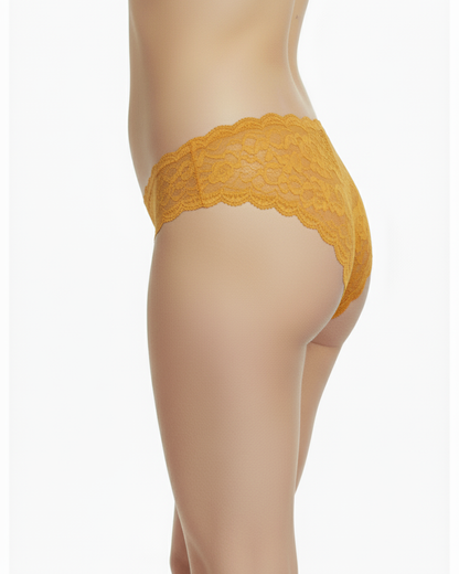 Sheluxe Pack of 2 Purple & Yellow Lace Polyester Thong Panty for Women
