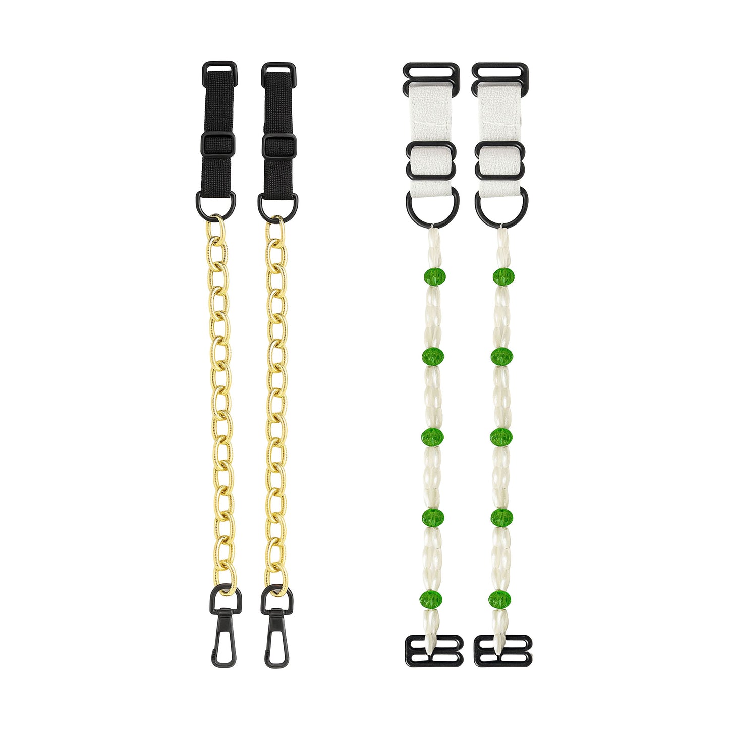 Pack of 2 Adjustable Beaded Bra Straps for Women – Gold & White Green