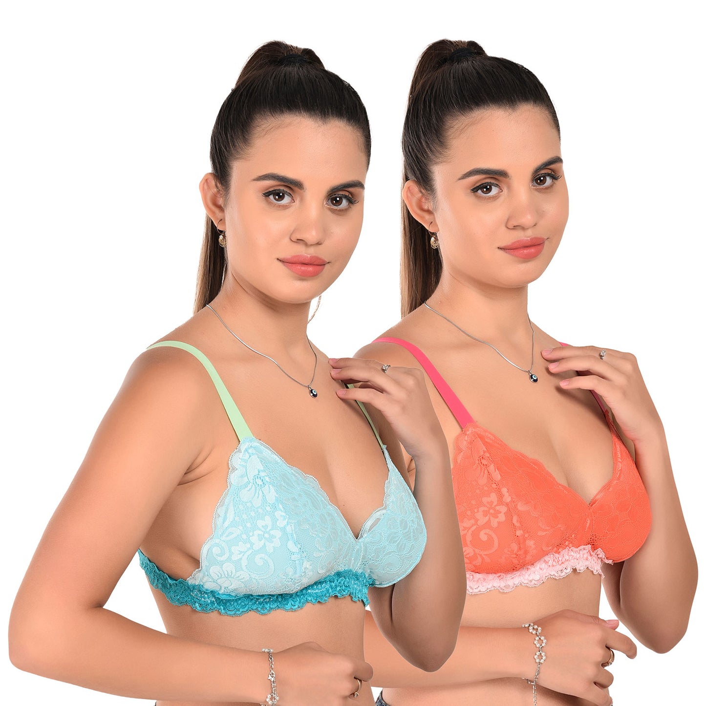 Women’s Everyday Lace Bra Pack of 2 – Sky Blue & Orange