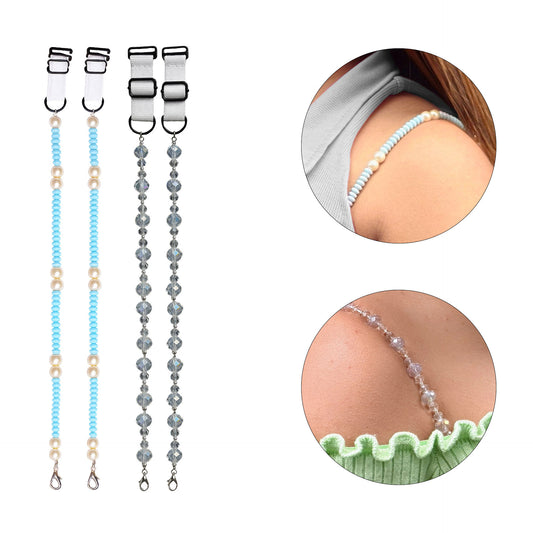 Women’s Adjustable Bra Straps – Pack of 2 Blue Pearl & Grey Crystal