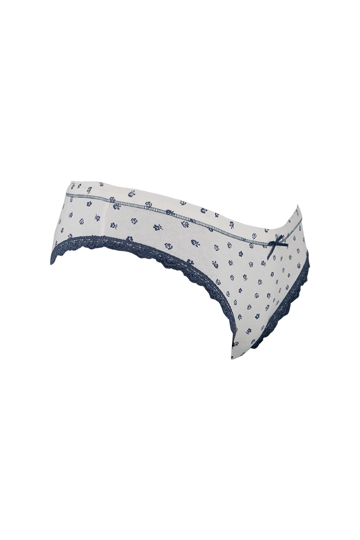 White And Blue Printed Cotton Low Rise Panty