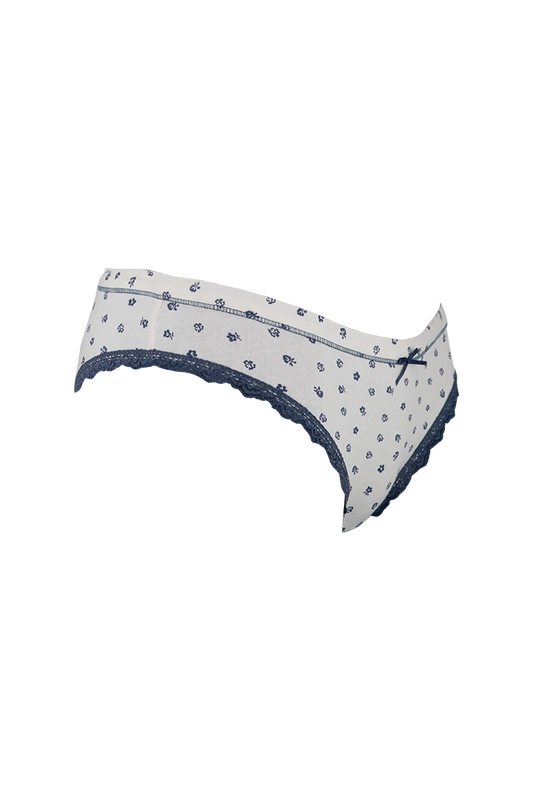 White And Blue Printed Cotton Low Rise Panty