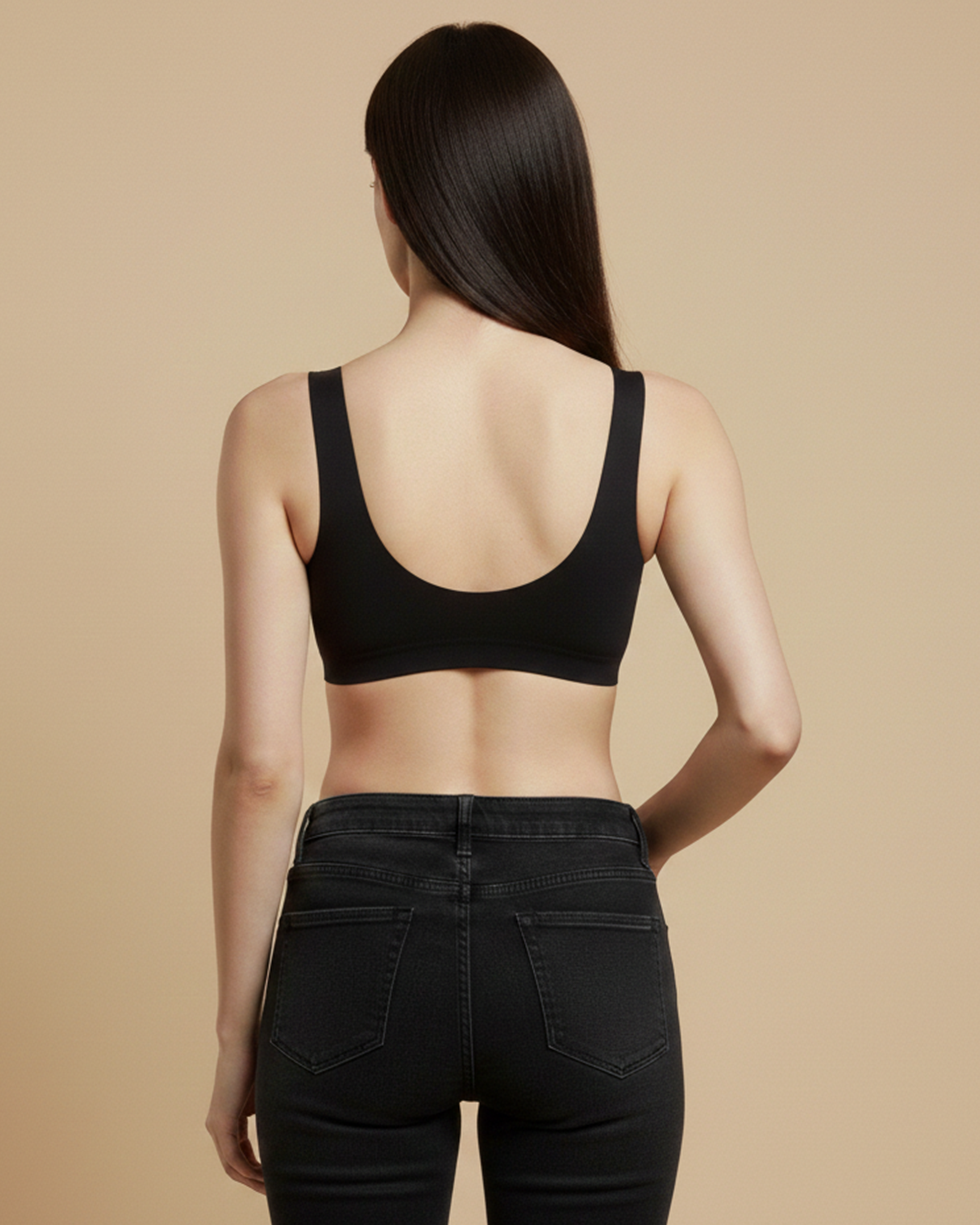 Pack of 2 Black & Beige Lightly Padded Seamless Full Coverage Non Wired Polyester Sports Bra