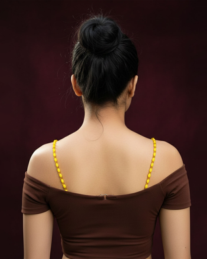 Yellow Beaded with Golden Pearl Bra Strap