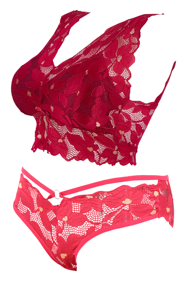 Women Floral Print With Net Lingerie Set