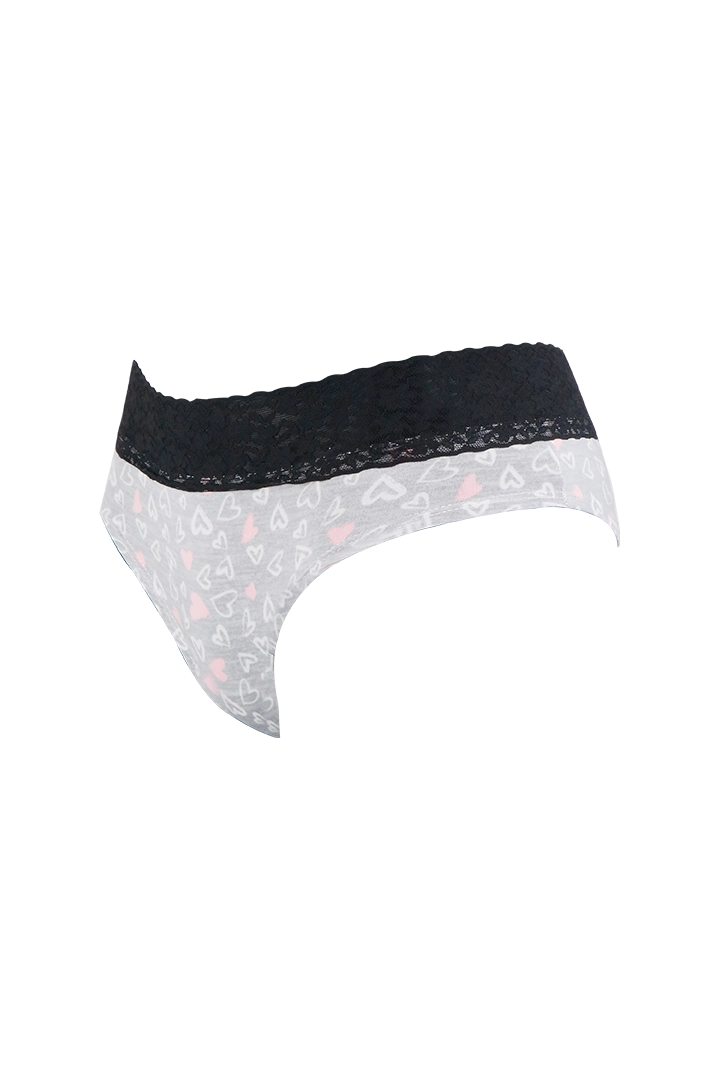 Women Heart Print With White Cotton Panty