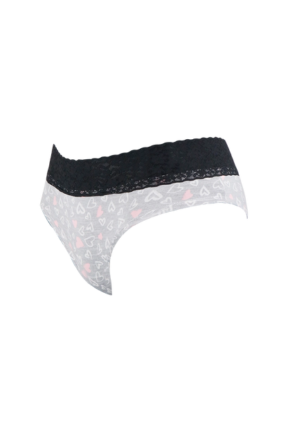 Women Heart Print With White Cotton Panty