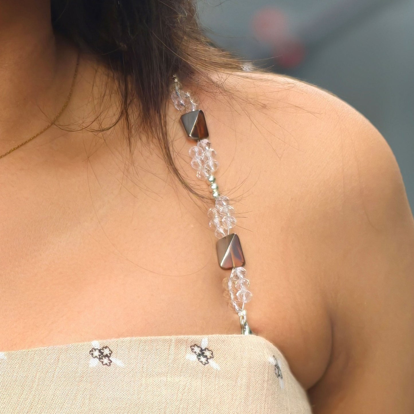 Black & Bronze Geometric Beaded Bra Strap