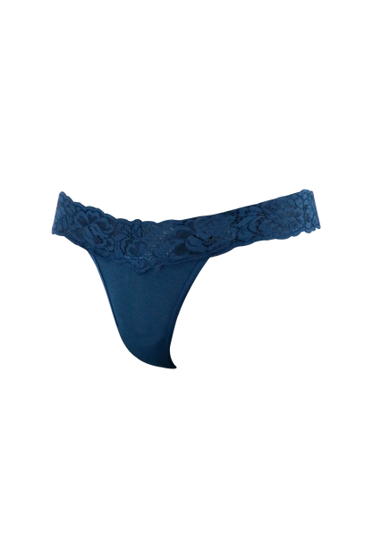 Women's Lace Low Rise G-String Panty (Dark Blue)