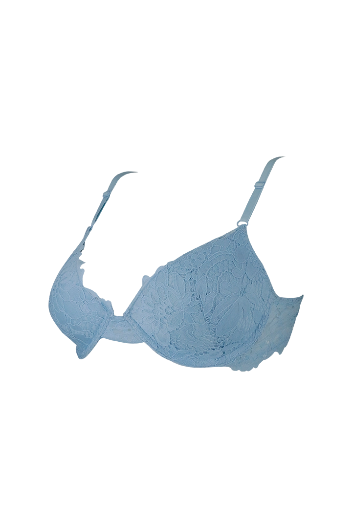 Women Blue Lace Design Underwired Bra