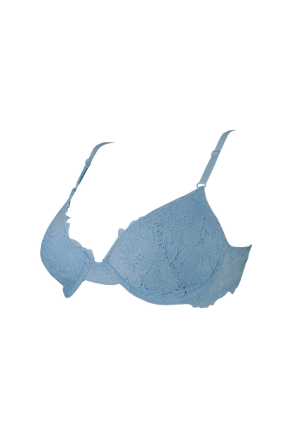 Women Blue Lace Design Underwired Bra