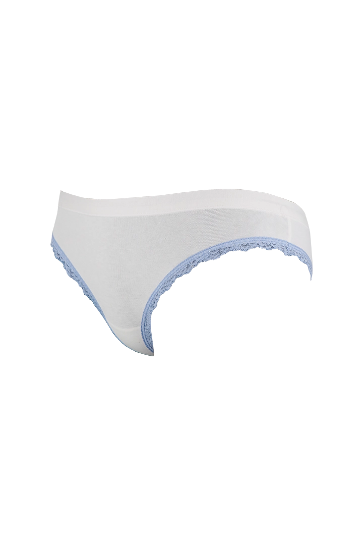 White Plain Blue Lace Cotton Panty