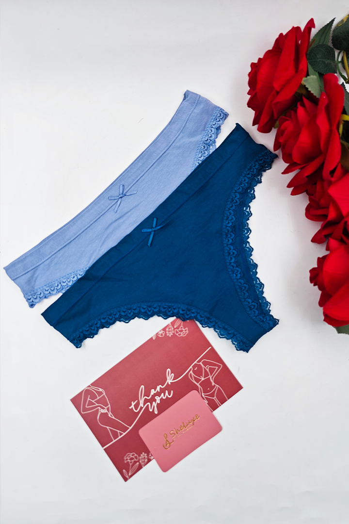 Women Cotton Blue With Lace Panty