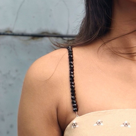 Pack of 2 Adjustable Bra Straps for Women – Black Beads & White Pearl Green Design