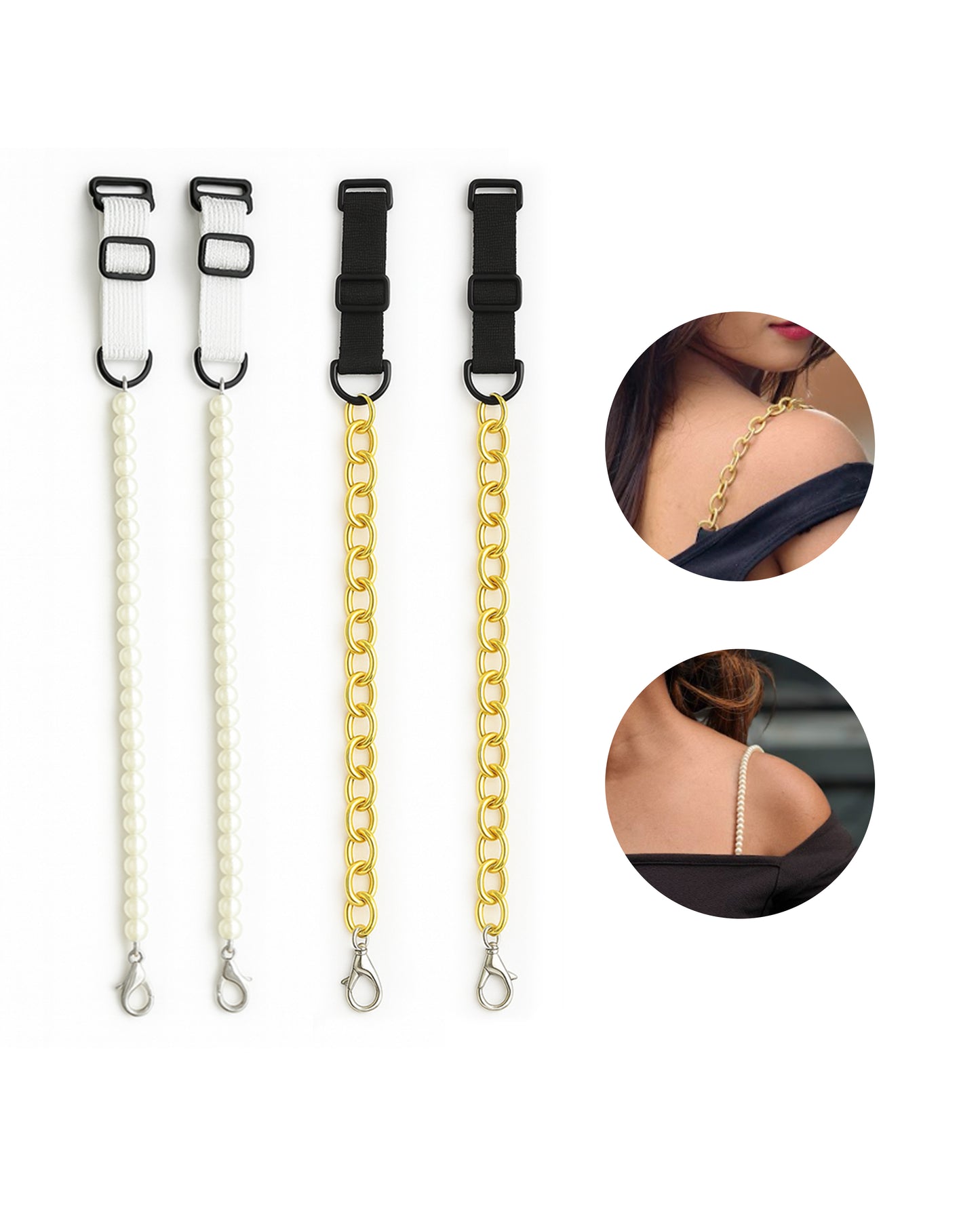 Adjustable Chain & Pearl Replacement Bra Straps for Women