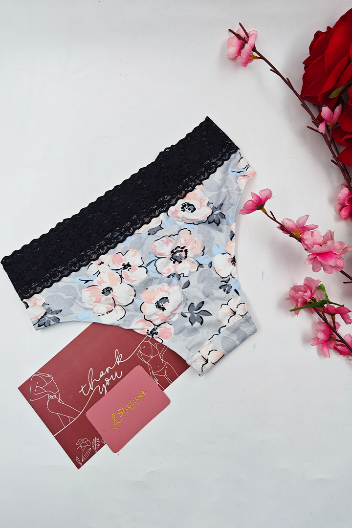 Women Cotton Printed With Lace Panty