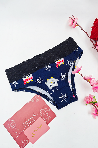 Women Heart Print With Lace Panty