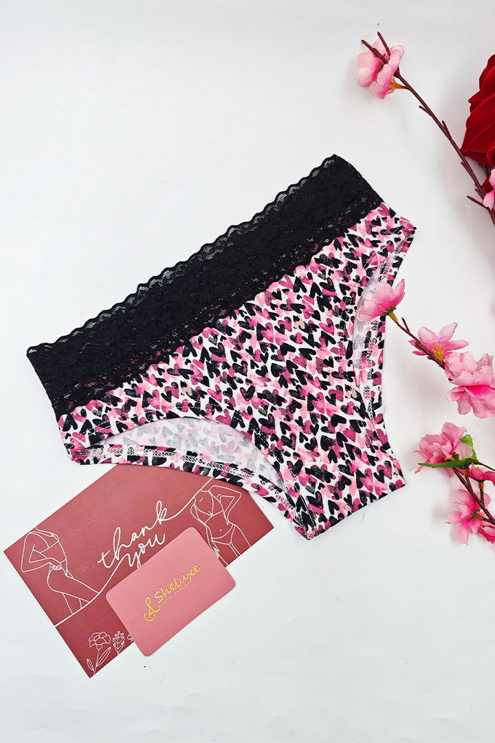 Women Heart Print With Lace Panty