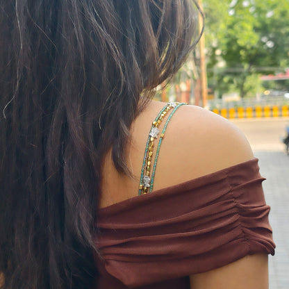 Pack of 3 Stylish Bra Straps in Crystal Clear, Gold & Multicolor | Detachable Straps