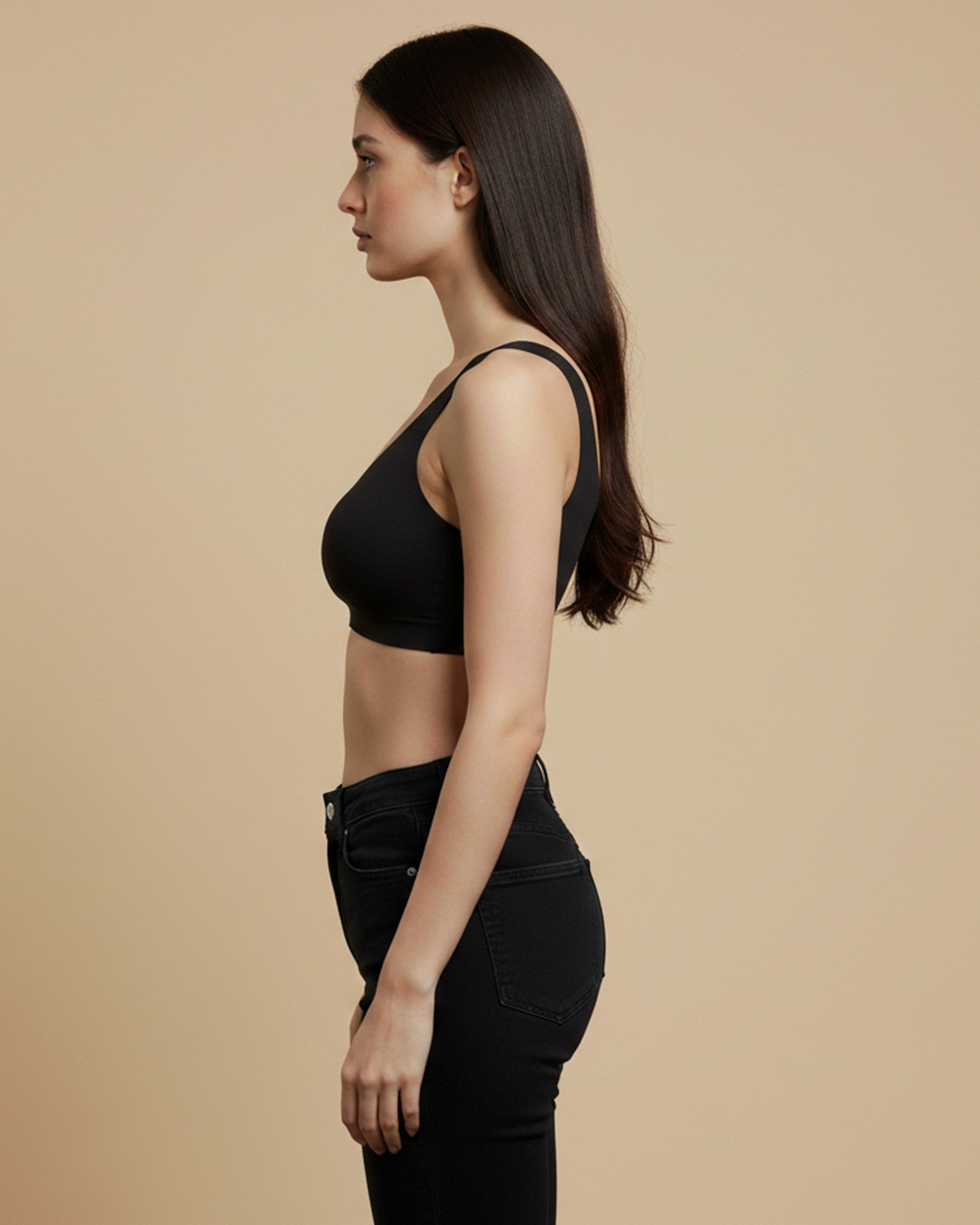 Pack of 2 Black & Beige Lightly Padded Seamless Full Coverage Non Wired Polyester Sports Bra