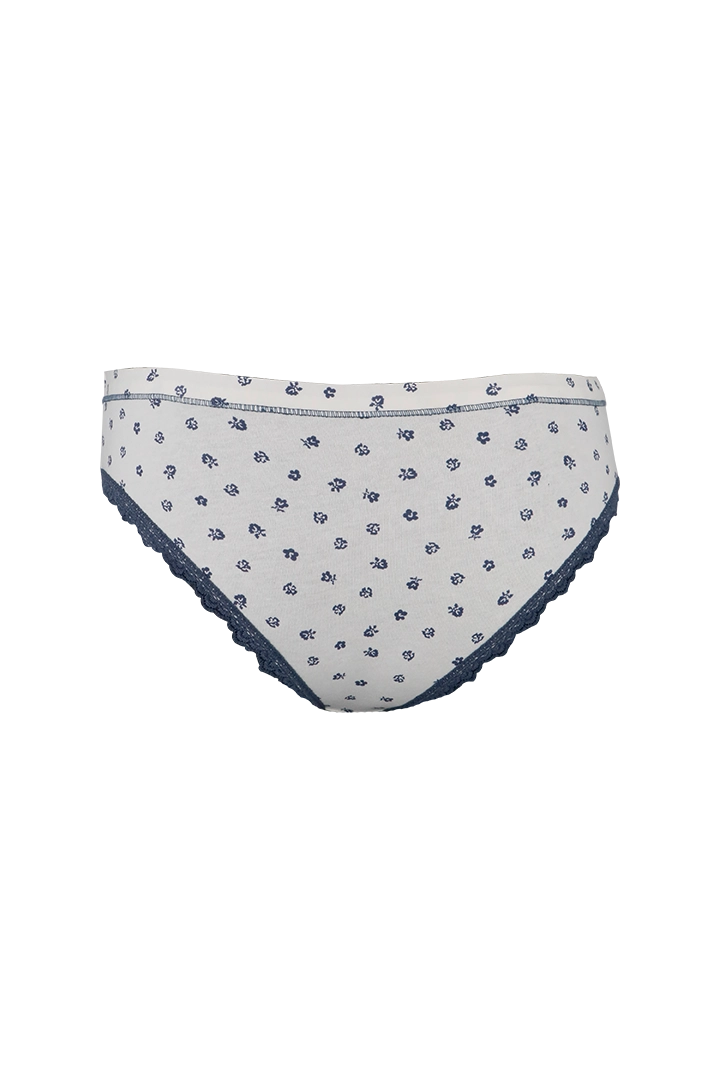 White And Blue Printed Cotton Low Rise Panty