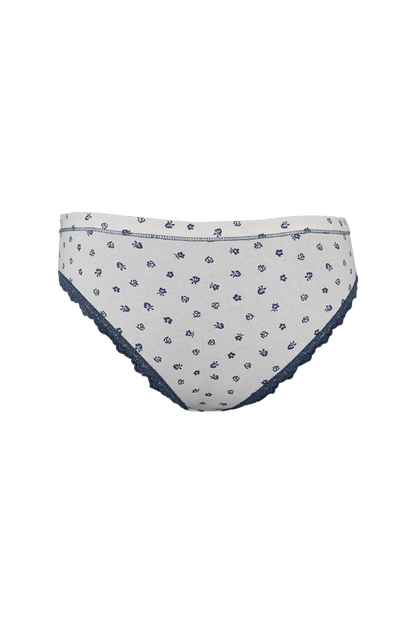 White And Blue Printed Cotton Low Rise Panty