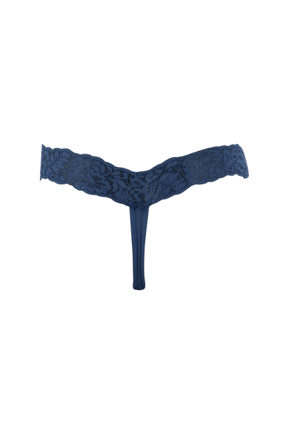 Women's Lace Low Rise G-String Panty (Dark Blue)