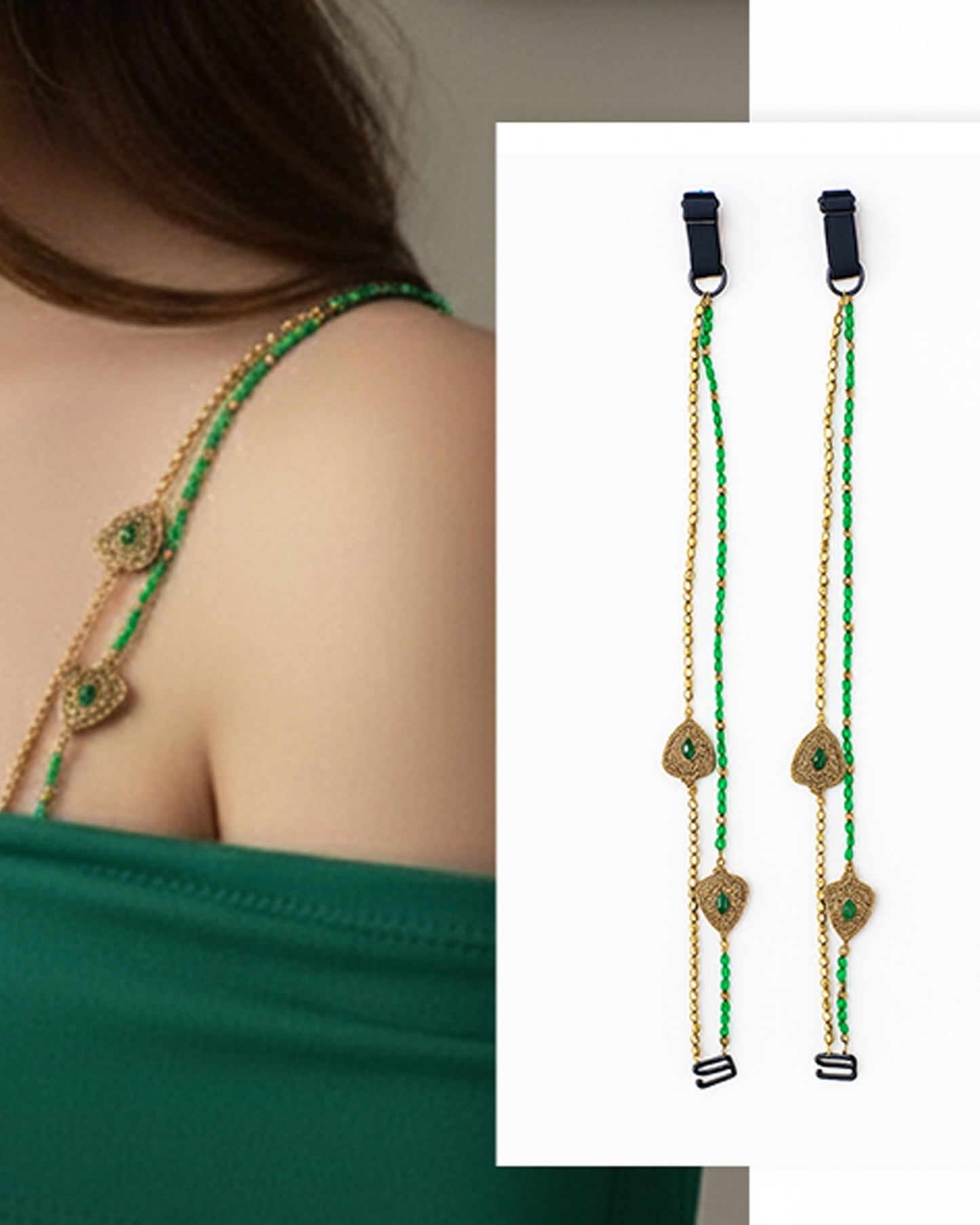 Emerald Royal Glam Bra Straps