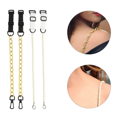 Adjustable Chain & Pearl Replacement Bra Straps for Women
