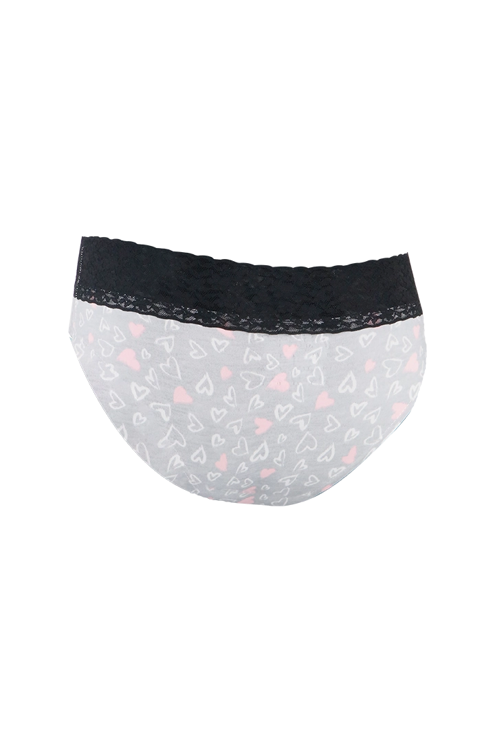 Women Heart Print With White Cotton Panty