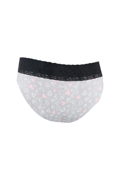 Women Heart Print With White Cotton Panty