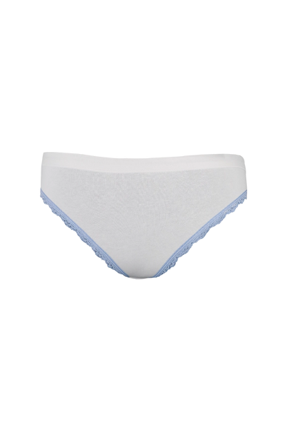 White Plain Blue Lace Cotton Panty