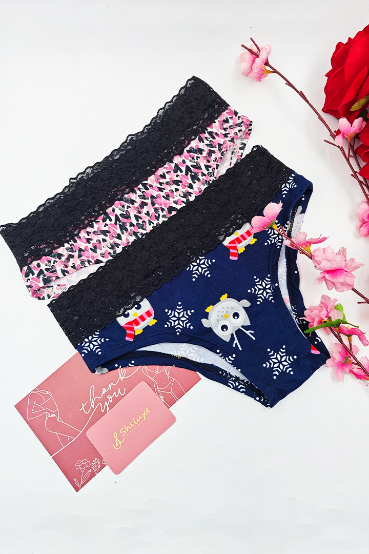 Women Heart Print With Lace Panty