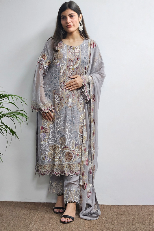 Pakistani Grey Suit Chiffon Dupatta