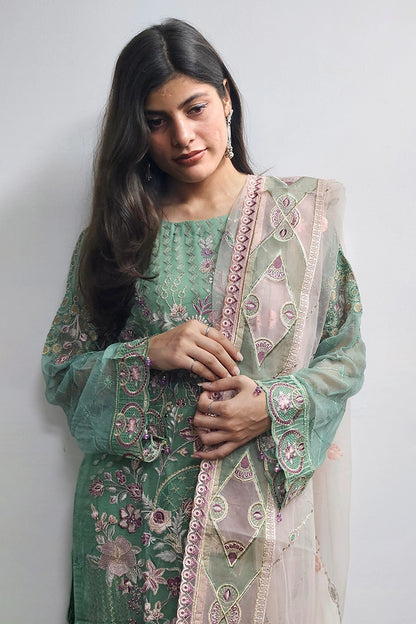 Green Pearls Work Georgette Suit