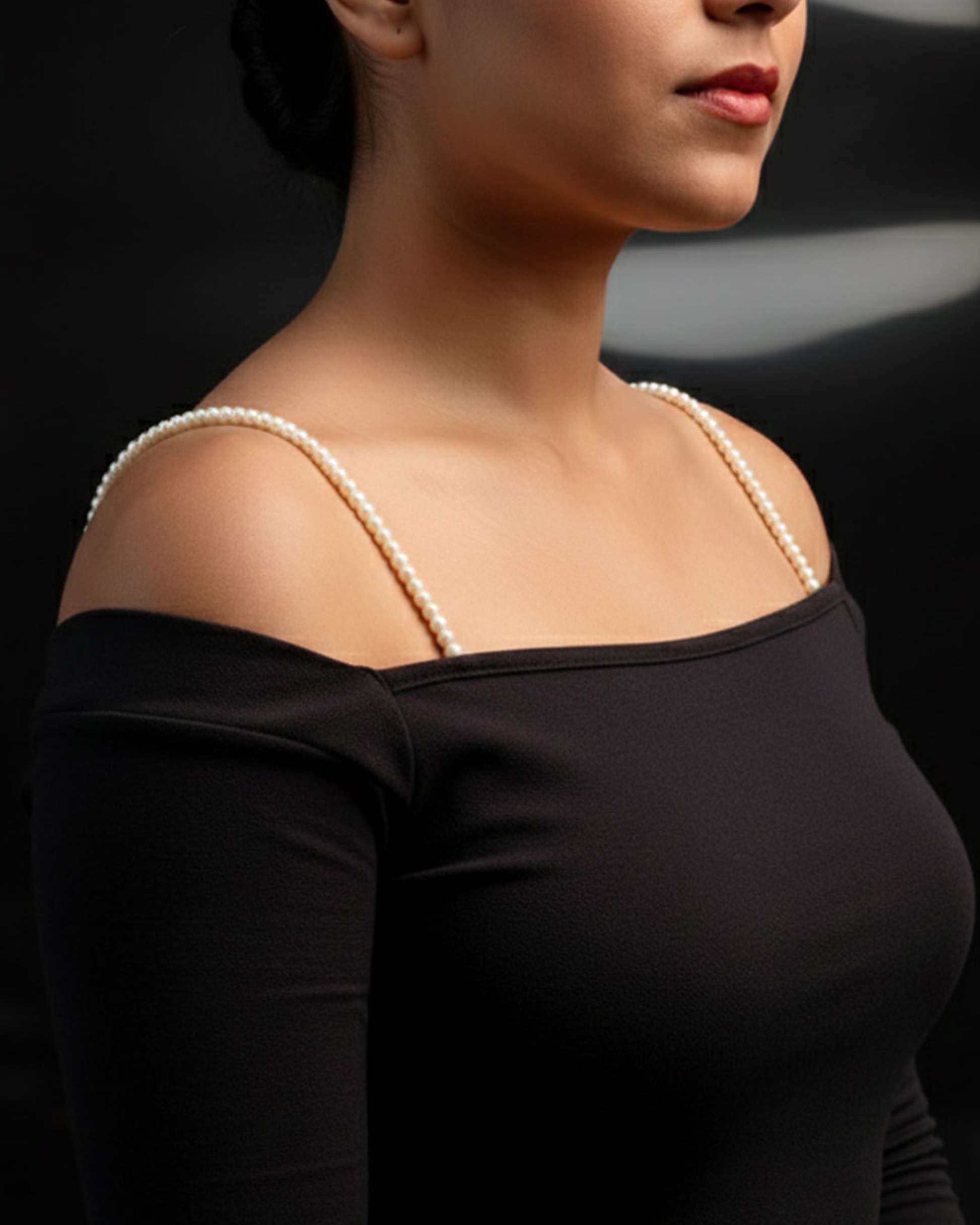 Black Gloss Beaded Bra Strap