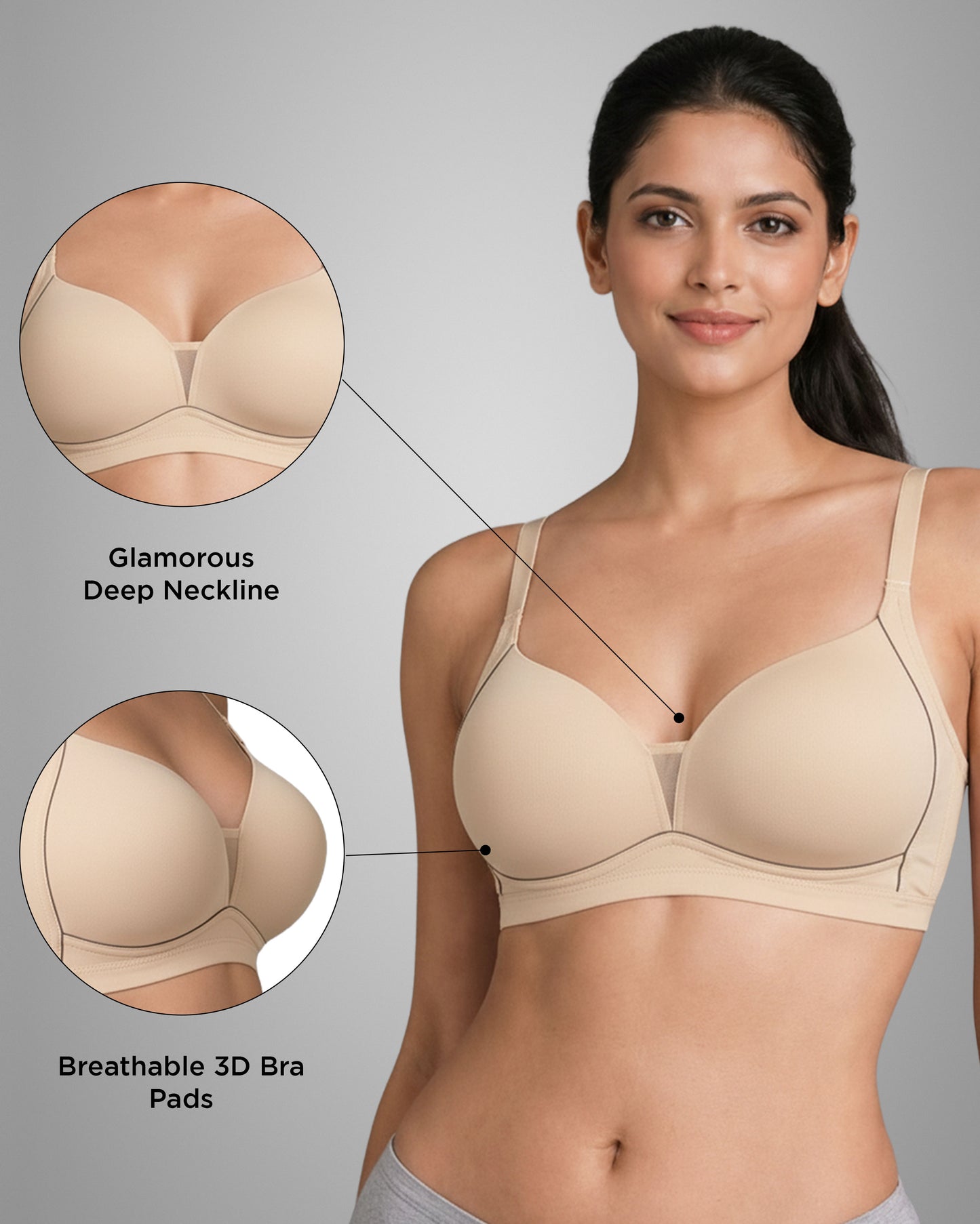 Pack of 2 Women Lightly Padded Wire Free Polyester Purple Beige Comfort Bra