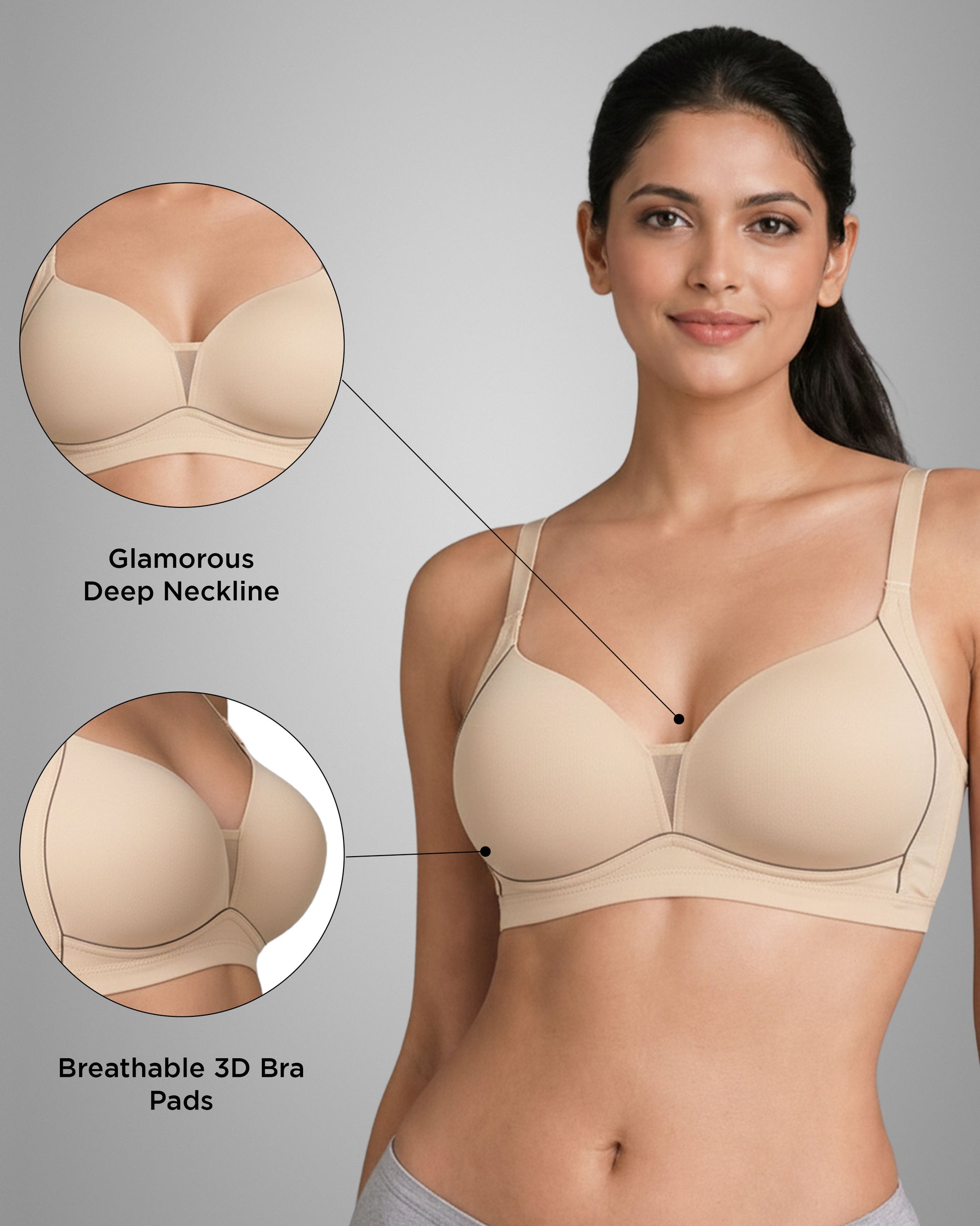 Pack of 2 Women Lightly Padded Wire Free Polyester Purple Beige Comfort Bra